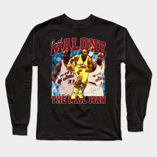 Karl Malone The Mail Man Basketball Legend Signature Vintage Retro 80s 90s Bootleg Rap Style Long Sleeve T-Shirt